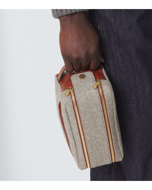 Brunello Cucinelli Gray Leather-Trimmed Toiletry Bag for men