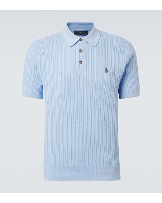 Polo Ralph Lauren Blue Cable-Knit Cotton Polo Sweater for men