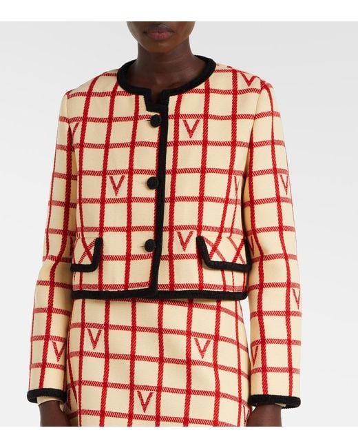 Valentino Red Ivory Jacket With Check Vlogo Pattern