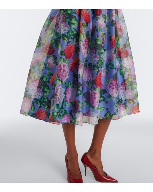 Carolina Herrera Blue Floral Silk Crepe Cocktail Dress