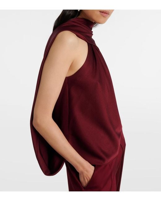 Jonathan Simkhai Red Scarlett Caped Satin Top