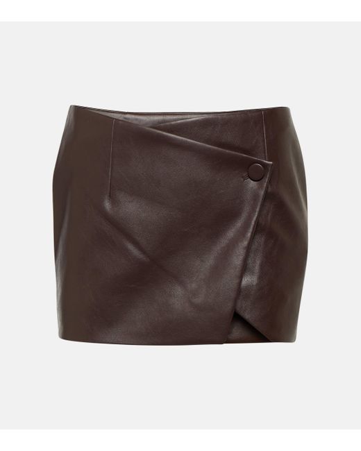 AYA MUSE Brown Mille Faux Leather Wrap Miniskirt