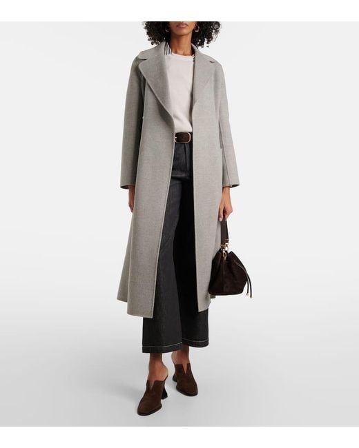Max Mara Gray Paolore Virgin Wool Wrap Coat