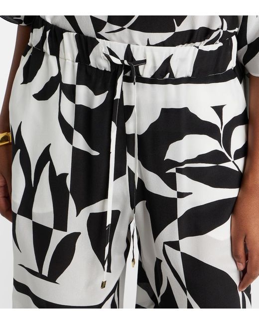 Max Mara White Voto Printed Silk Palazzo Pants