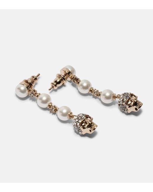 Alexander McQueen White Crystal-Embellished Drop Earrings