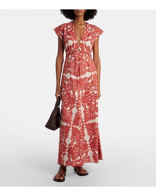 Poupette Red Noreen Printed Cotton Maxi Dress