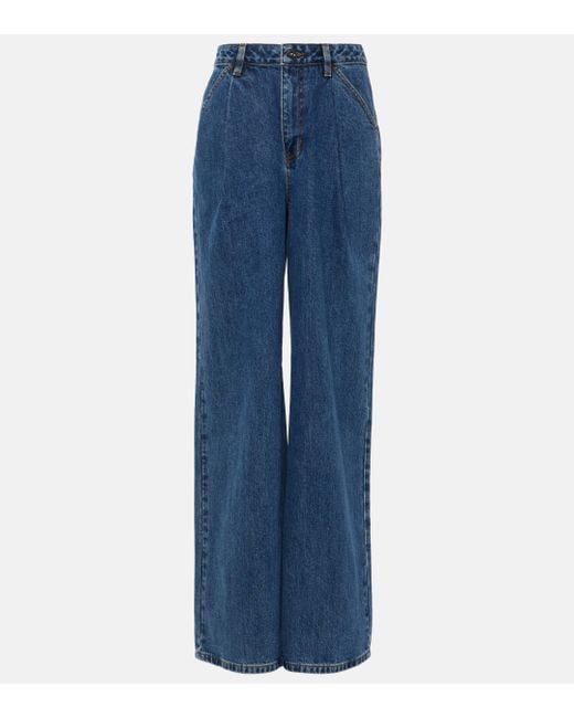 Self-Portrait Blue Pleated High-rise Wide-leg Jeans