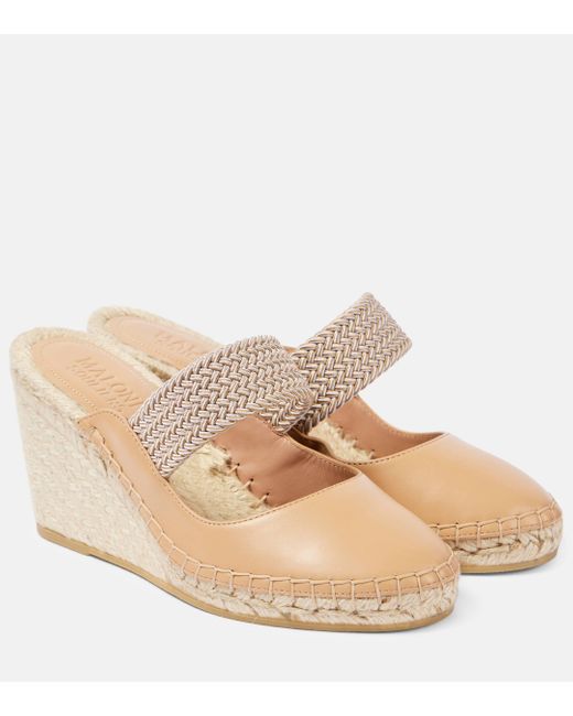 Malone Souliers Natural Siena 70 Leather Espadrille Wedges