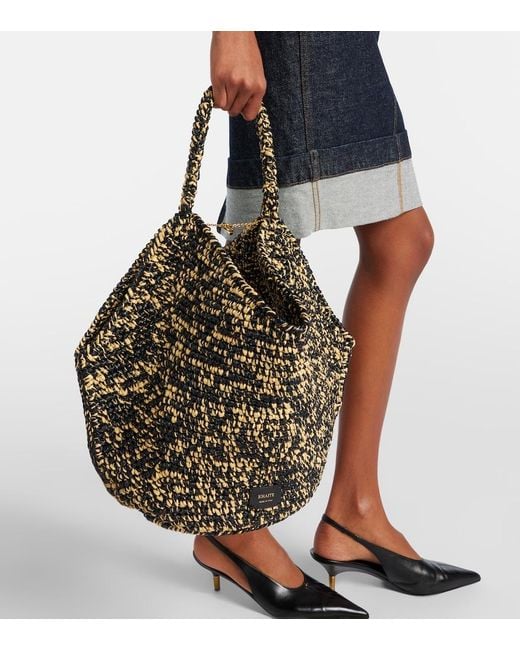 Khaite Black Lotus Medium Raffia Tote Bag
