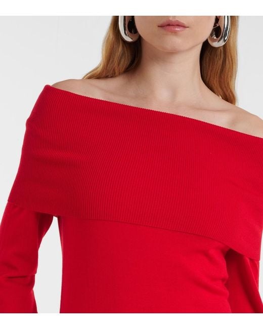 Stella McCartney Red Off-Shoulder Virgin Wool Maxi Dress