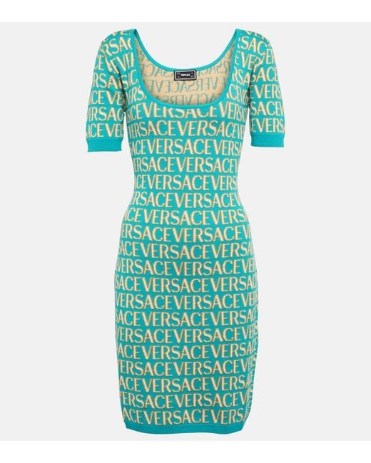 Monogramm Strick -Mini -Kleid Versace de color Green