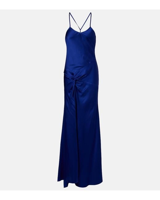Victoria Beckham Blue Gathered Crepe Satin Gown