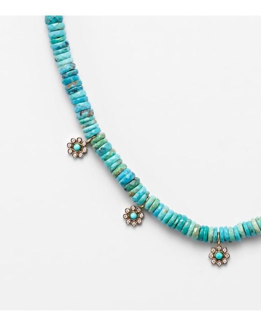 Sydney Evan Blue Daisy 14Kt Beaded Necklace With Diamonds
