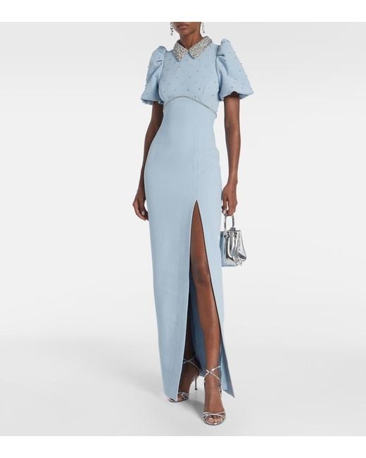 Rebecca Vallance Blue Amery Embellished Puff-Sleeve Gown