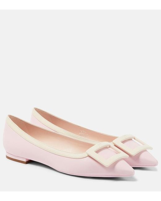 Roger Vivier Pink Gommettine Ball Patent Leather Ballet Flats