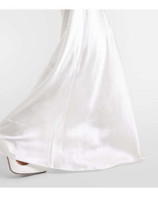 Rodarte White Bridal Floral-Applique Lace-Trimmed Silk Gown