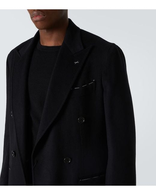 Saman Amel Black Wool And Cashmere Overcoat for men