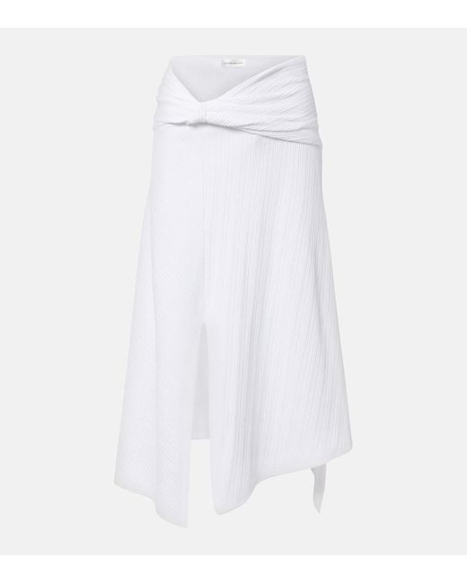 Victoria Beckham White Gathered Cotton-Blend Midi Skirt