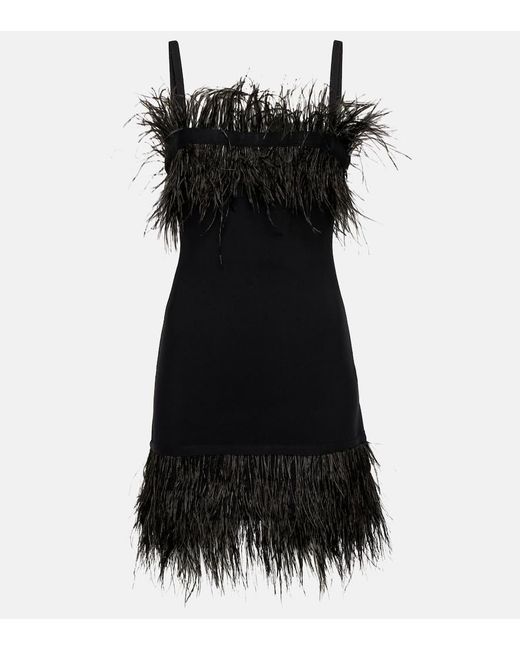 Staud Black Etta Feather-trimmed Knit Minidress