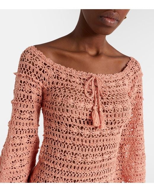 Anna Kosturova Pink Bella Crochet Cotton Minidress