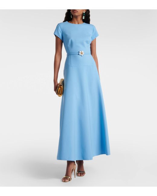 Oscar de la Renta Blue Belted Wool-blend Maxi Dress