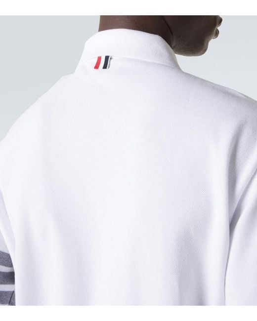 Thom Browne White 4-Bar Cotton Polo Shirt for men