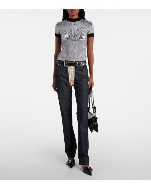 Jean Paul Gaultier Black Morphing Pinstripe Jacquard Jersey Top