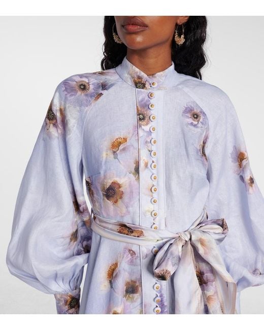 Zimmermann Blue Hypnotic Floral Linen Shirt Dress