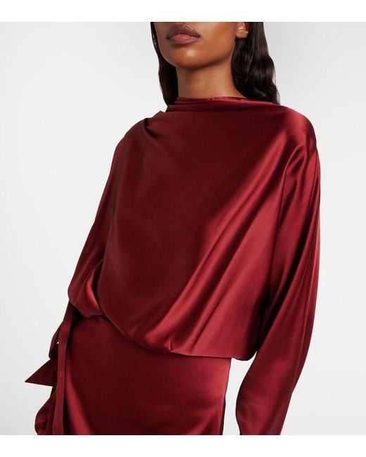 Staud Red Phoebe Silk-Blend Satin Minidress