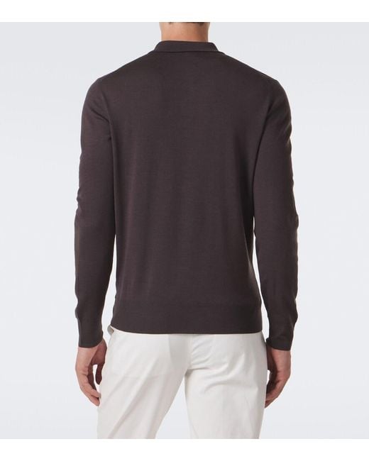 Canali Brown Virgin Wool Polo Sweater for men