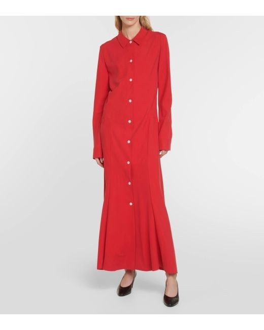 The Row Red Myra Silk Shirt Dress