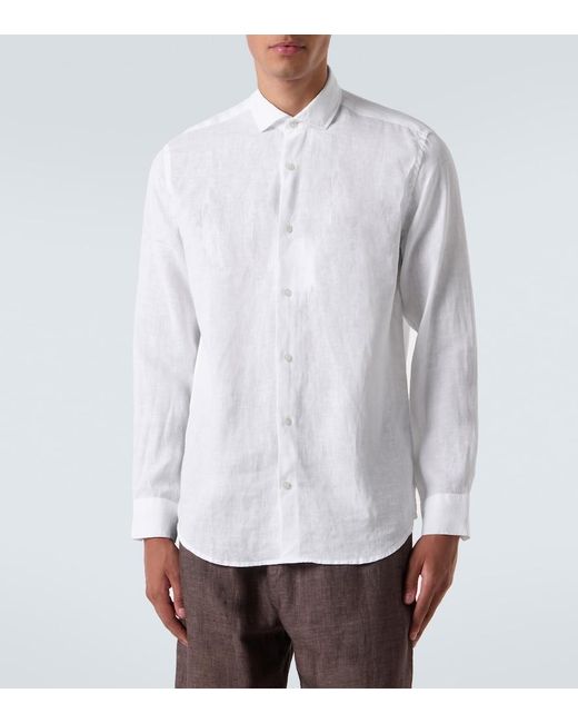 Frescobol Carioca White Antonio Long-Sleeved Linen Shirt for men