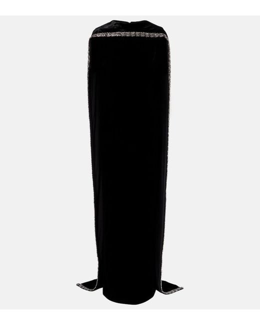 Roland Mouret Black Caped Embellished Velvet Gown