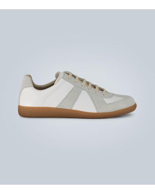 Maison Margiela Replica Leather And Suede Sneakers in White for Men - Lyst