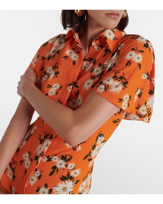 Emilia Wickstead Orange Florencia Floral Crepe Georgette Shirtdress