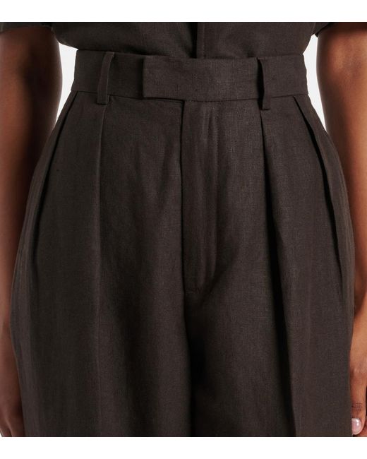 Loro Piana Black High-Rise Linen Straight Pants