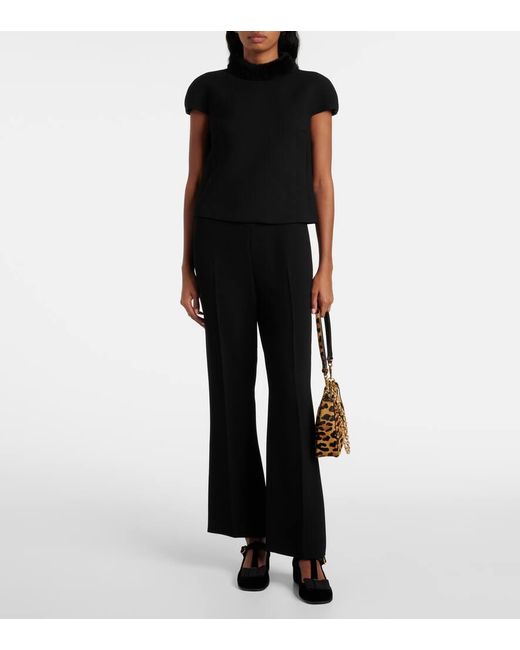 Prada Black Shearling-Trimmed Wool Top