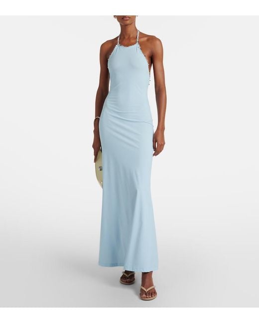 Christopher Esber Blue Embellished Halterneck Maxi Dress