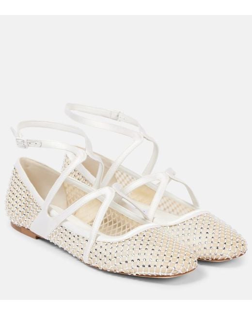 Jimmy Choo White Astoria Mesh Embellished Ballet Flats