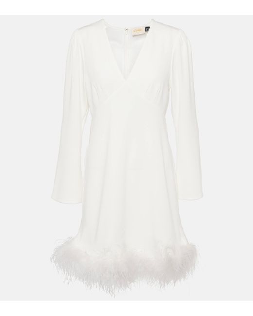 Rixo White Toni Bridal Feather-trimmed Minidress