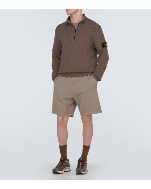 Stone Island Gray Cotton Fleece Shorts for men