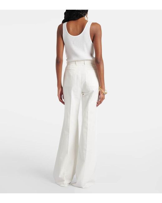 Chloé White High-Rise-Schlaghose Aus Baumwoll-Canvas
