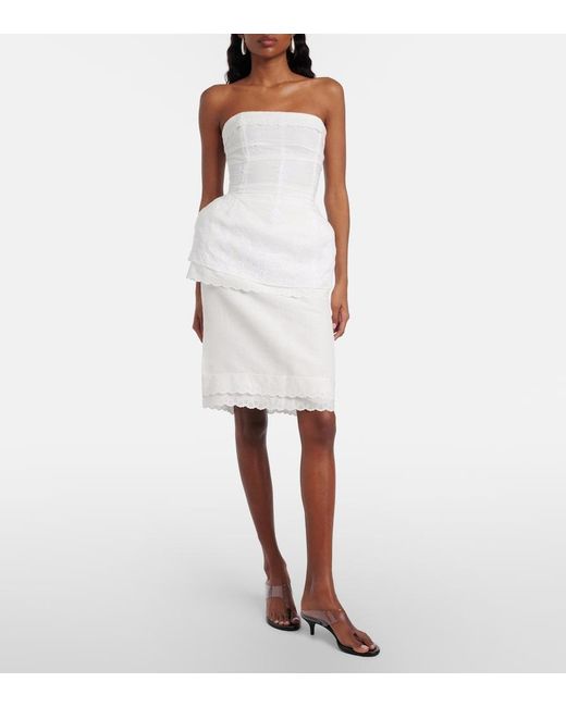 Magda Butrym White Scalloped Cotton-Blend Bandeau Top