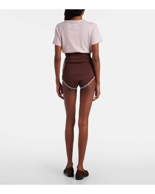 ALÉMAIS Brown High-Rise Shorts Mit Haekelstrick