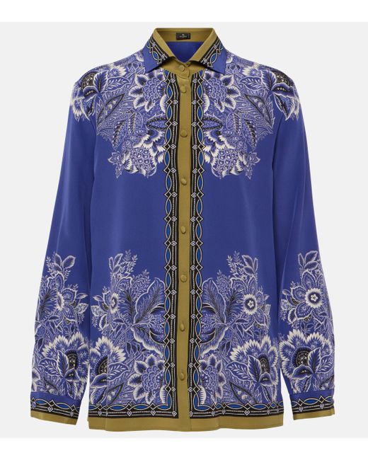 Etro Blue Printed Silk Shirt