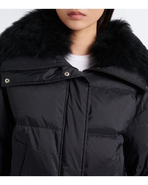 Yves Salomon Black Doudoune Shearling-Trimmed Down Jacket