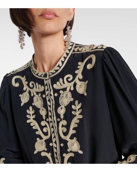 Isabel Marant Blue Bestickte Bluse Falonne Aus Crepe