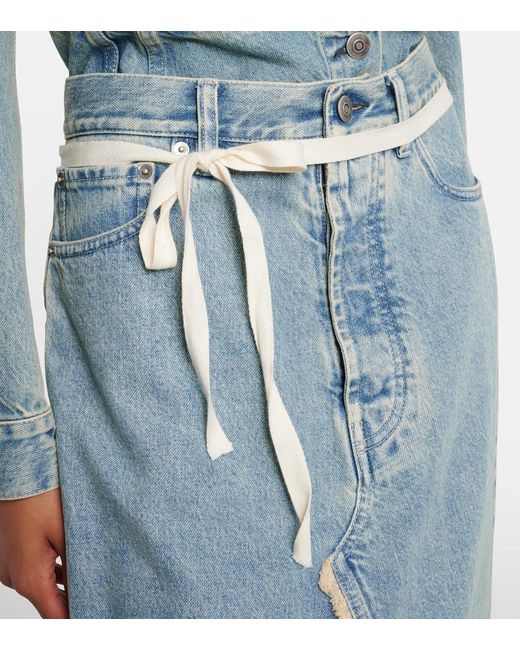 Maison Margiela Blue Frayed Denim Maxi Skirt