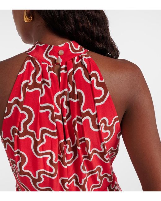 Diane von Furstenberg Red Nyck Printed Halterneck Midi Dress