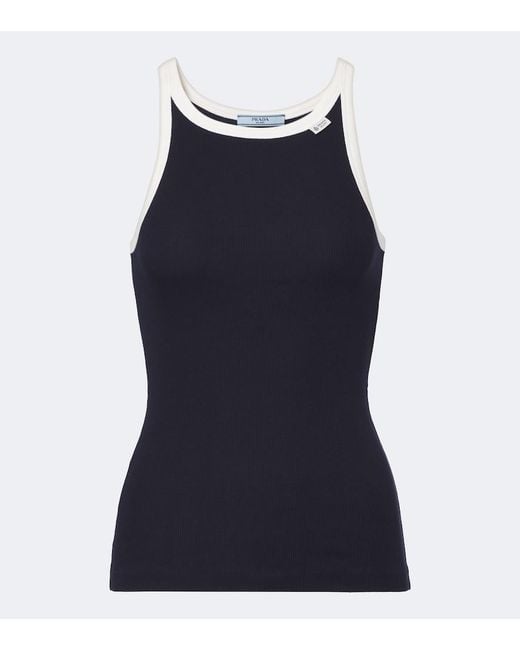 Prada Blue Ribbed-Knit Cotton Tank Top